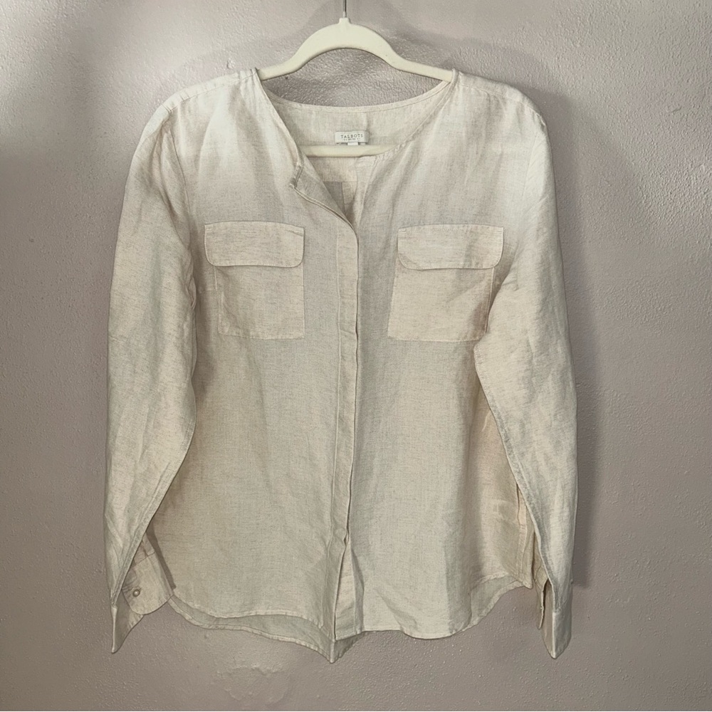 Talbots Beige Linen button up Top